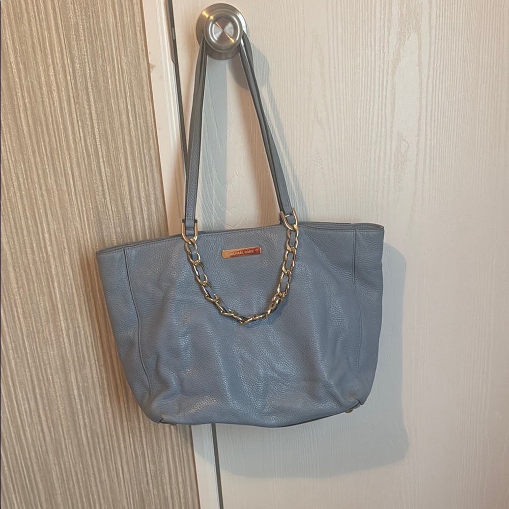 Michael Kors Blue Tote with Gold Chain